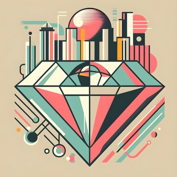 Modernist design of a diamond in pastel colors.
