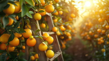 orange harvest field in the garden - obrazy, fototapety, plakaty