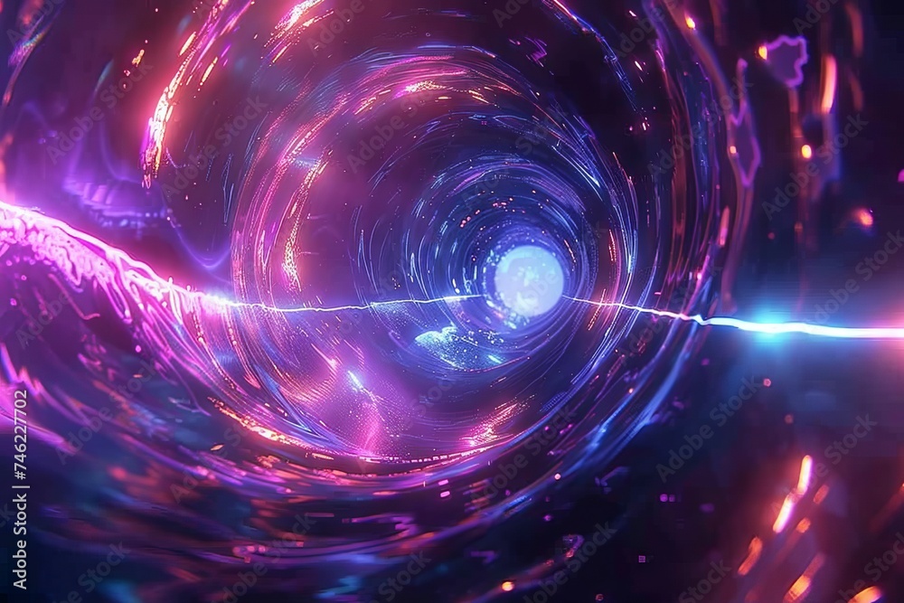 Wall mural vibrant 3d rendered neon vortex tunnel with dynamic motion and abstract shapes