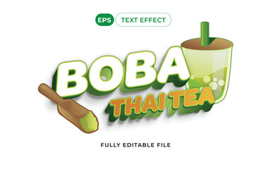 3d text Boba Thai Tea Editable text effect with asset