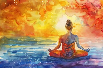 Yoga and meditation watercolor concept art