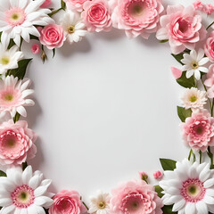 Beautiful Valentine s Day white background with pink flower frame