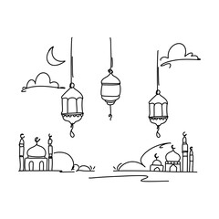 Hand drawn Ramadan Lanterns, Unique Flat Illustration Doodle for Greeting Cards