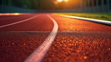 The glow of the sunset on a serene running track invites activity AI Generative.