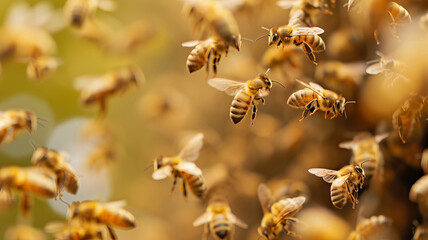 Swarming bees buzz with activity and the essence of teamwork AI Generative.