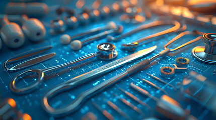 set of surgical equipment doctor tools