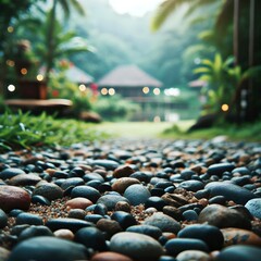 Obraz premium A gravel road amidst the lush greenery of a tropical park