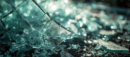 A closeup image capturing the resiliency of a shattered glass container as it sits atop a pile of dirt in a junkyard setting. - obrazy, fototapety, plakaty