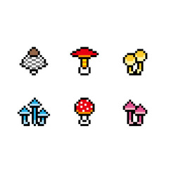 6種類のキノコのピクセルアート