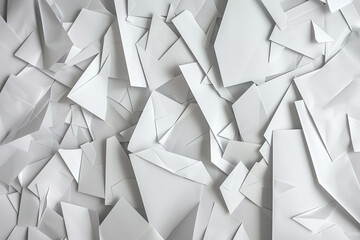 Abstract white paper chaos background with various geometric shapes, suitable for concepts such as disorganization, creativity, or complexity in business and design