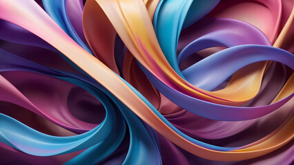 Twisted ribbon background with colorful fluid
