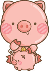 a vector of a cute pig with money related objects