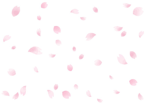 手描き水彩風の花びらが舞い散る桜