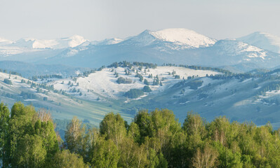 Snow in the mountains in early spring