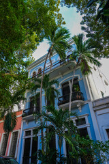 Fototapeta premium Blue colonial house in old San Juan Puerto Rico