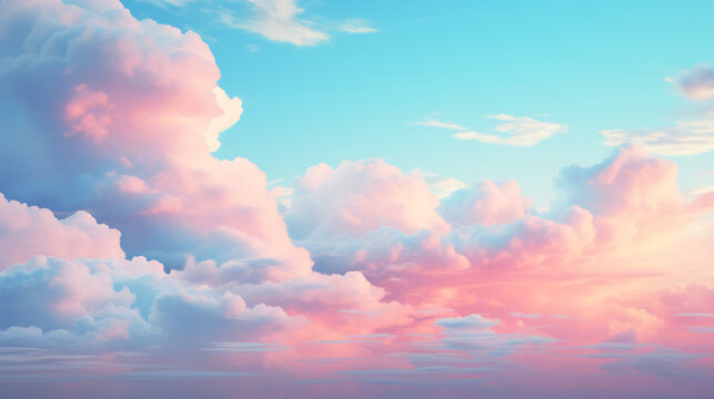 Soft Pastel Sunrise Sky with Fluffy Clouds. Peaceful Morning Atmosphere Concept © AspctStyle