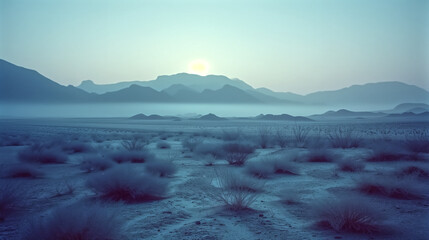 Serene deserts, early morning, soft natural light, tranquil mood - obrazy, fototapety, plakaty