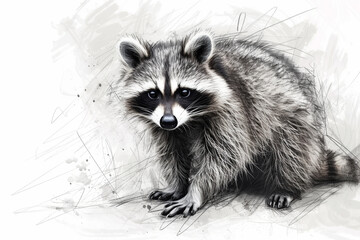 Obraz premium Raccoon engraving sketch. Drawing animal