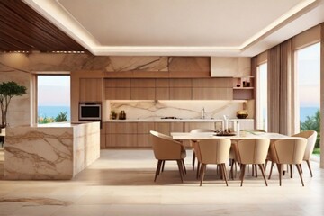 modern living room with kitchen
