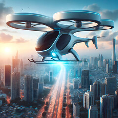 Fototapeta na wymiar A drone flying over city