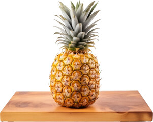 pineapple on wooden board isolated on white or transparent background,transparency 
