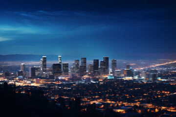 Fototapeta na wymiar Illuminated Urban Cityscape: A symphony of Lights against Dusky Sky