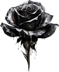 black rose,black crystal shape of rose,rose flower made of black crystal diamond gem isolated on white or transparent background,transparency 