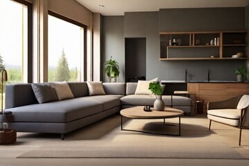 Fototapeta premium modern living room with fireplace