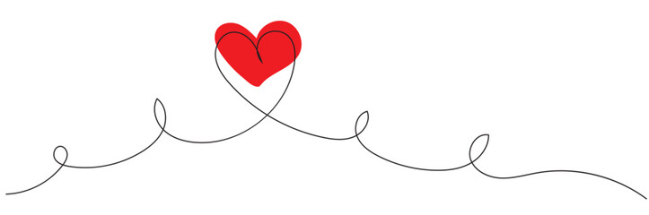 One continuous drawing of heart and color shape love sign. Thin contour and romantic symbol for greeting card and web banner. Doodle outline no background illustration