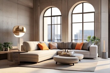 Fototapeta premium modern living room with fireplace