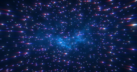 Obraz premium Abstract cosmic background of energetic bright glowing magical stars on a dark sky background