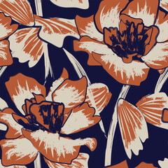 Fototapeta na wymiar Neutral Colour Abstract Floral Seamless Pattern Design