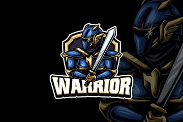 blue knight warrior mascot logo design for sport game and esport team