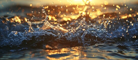 A close-up photo capturing the mesmerizing splashes of water reflecting the sunlight, creating a harmonious composition.