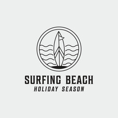 surf board or tropical island line art logo minimalist simple vector illustration template icon design