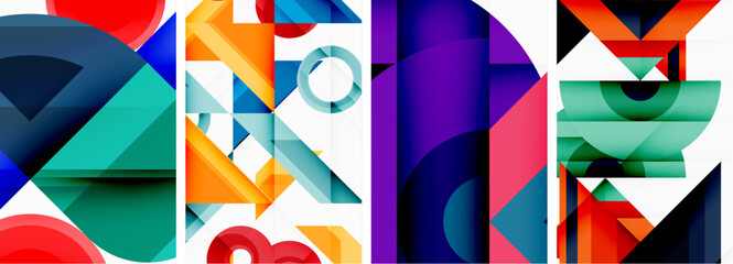 Bright colorful geometric abstract poster background set