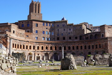 Ruins of the Roman Emperor Trajan’s market in the forum of Rome in Italy