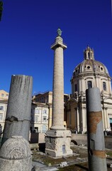 The Roman Emperor Trajan’s column, in the forum of Rome in Italy