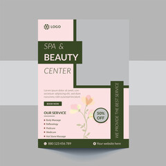 Spa Flyer Template design with simple, elegant and stylish design, with green and gold color combination, suitable for brochure, flyer, invitation and other
