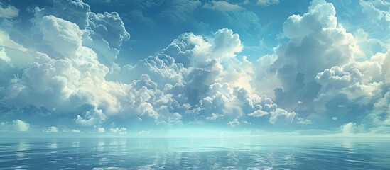 The image shows a vast expanse of water, the ocean, under a sky filled with clouds. The clouds appear to encircle the body of water, creating a dramatic and scenic view. - Powered by Adobe