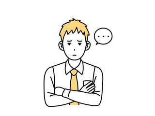 ジト目で疑う若い会社員の男性のイラスト