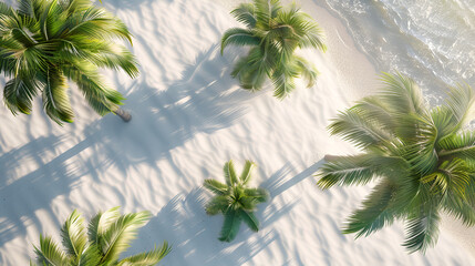 Palm trees in white sand top view photorealistic, Generative AI