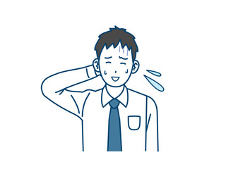 動揺して苦笑いする若い会社員の男性のイラスト