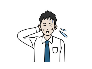 動揺して苦笑いする若い会社員の男性のイラスト