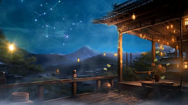 background mil y una noches, words "Ramadan kareem". seamless looping time-lapse virtual 4k video animation background