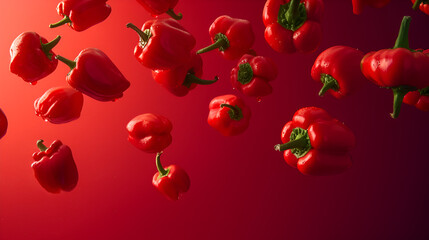 Water droplets on red bell pepper isolated on a white background in the  green garden. Red color peppers Top view fresh vegetables tomatoes and bell-peppers on dark table salad ripe, Generative Ai