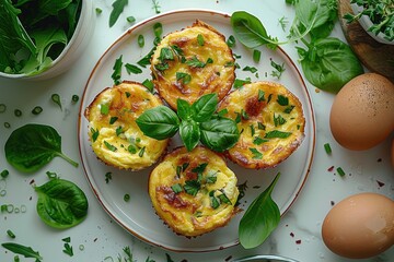 breakfast with Scrambled egg muffin cups professional advertising food photography - obrazy, fototapety, plakaty