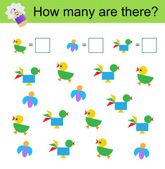 Math activity for kids. Cartoon bird.