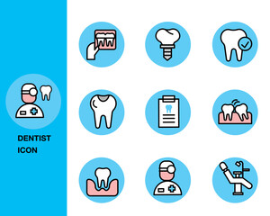 Dental icons set. Dentist, toothbrush, drill, mirror. Dental concept. Can be used for topics like dentistry, healthcare, medicine
