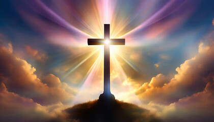 christianity cross with divine light